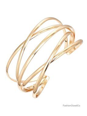 Multi-Layer Cross Wire Cuff Bracelet Open Bangle Adjustable Stainless Steel